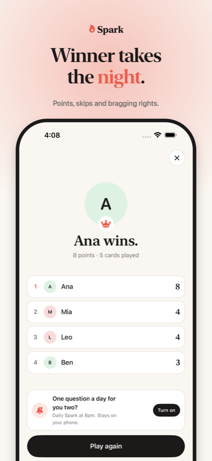 Cheeky results screen: the winner is crowned